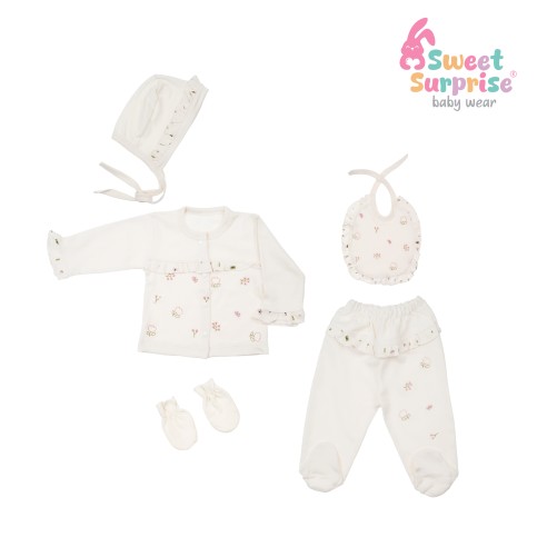 Yenidoğan Fırfırlı Bahar Çiçekleri Zıbın Set 5'li